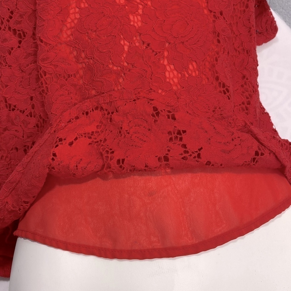 “Mine” one shoulder red lace with underlay top - Picture 3 of 9